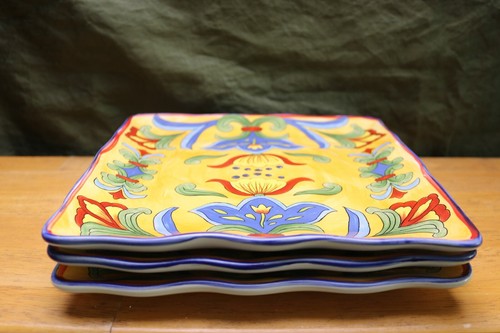 Gelbe Talavera quadratische Salatteller 9" 3er Set Maxcera handbemalt - Bild 3 von 5