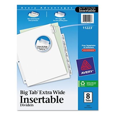 Avery 11223 Extra Wide Insertable Dividers,11-Inch X9-Inch,8-Tab,Clear/We Paper