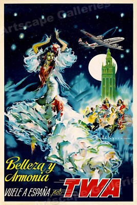 Beauty and Harmony in Spain TWA 1960s Vintage Style Travel Poster - 24x36