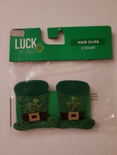 Lot of 3 Pairs of St. Patrick's Leprechaun Top Hat Lucky Hair Clips Accessories