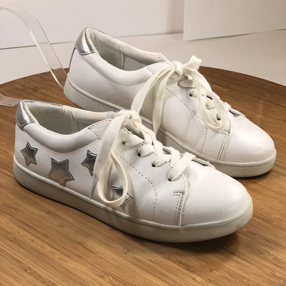 ZAPATOS AIRWALK Niños Jóvenes Niñas Talla 4 Blanco Tenis Imitación Cuero Plata Estrellas Foto 2 de 4