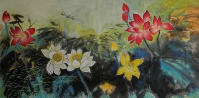 Fine Art, signed original Chnese Brush painting, unframed ''Floral White - L''