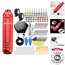 Professional-Grade Tattoo Machine Kit - 105 Pieces with Ergonomic Design in Red