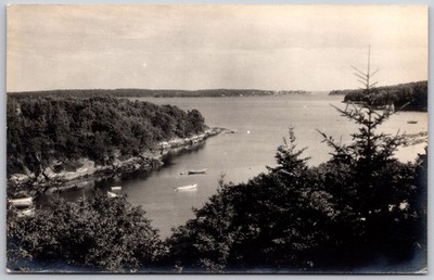 Vintage Black & White Postcard View of Bay from The Green Shutters Lodge