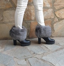 Real Fur Boot Cuffs,Gray Fox Cuffs, Leg Warmers, Luxury Fox Fur Cuffs