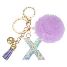 Alphabet Initial Letter Keychain Letter-X Cute Heart Resin Keyrings Purple