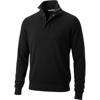 Banana Republic Men's Black Wool Blend Sweater Sz L 1/4 Zip & Snap Pullover