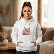 Butterfly on Pink Peony Hoodie | Floral Nature Illustration