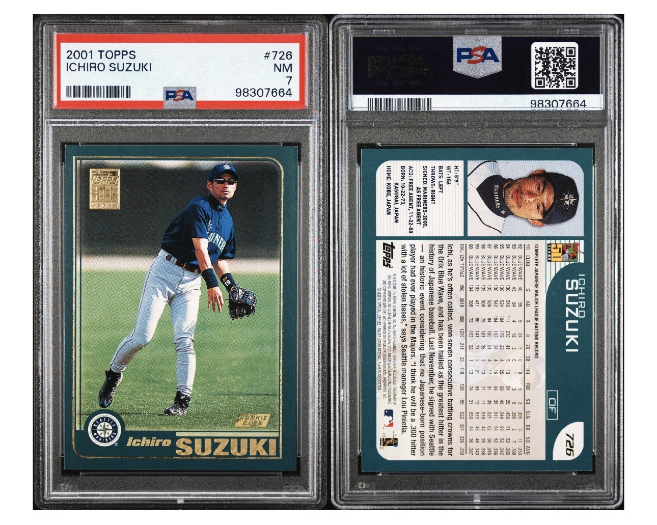 2001 Topps - Ichiro Suzuki #726 (RC) PSA GRADED 7 Topps 50 Years view 3