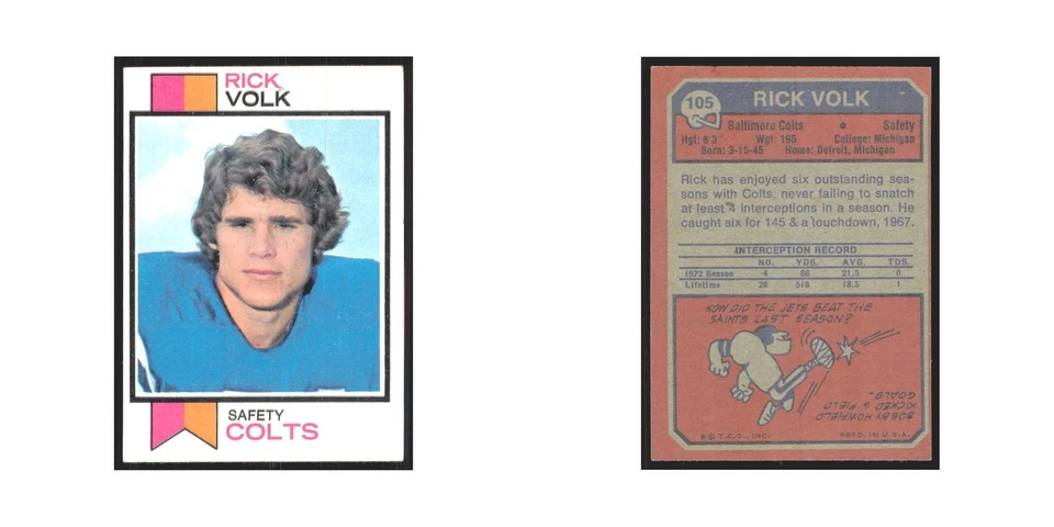 1973 Topps Rick Volk Baltimore Colts #105 - Image 3 of 3