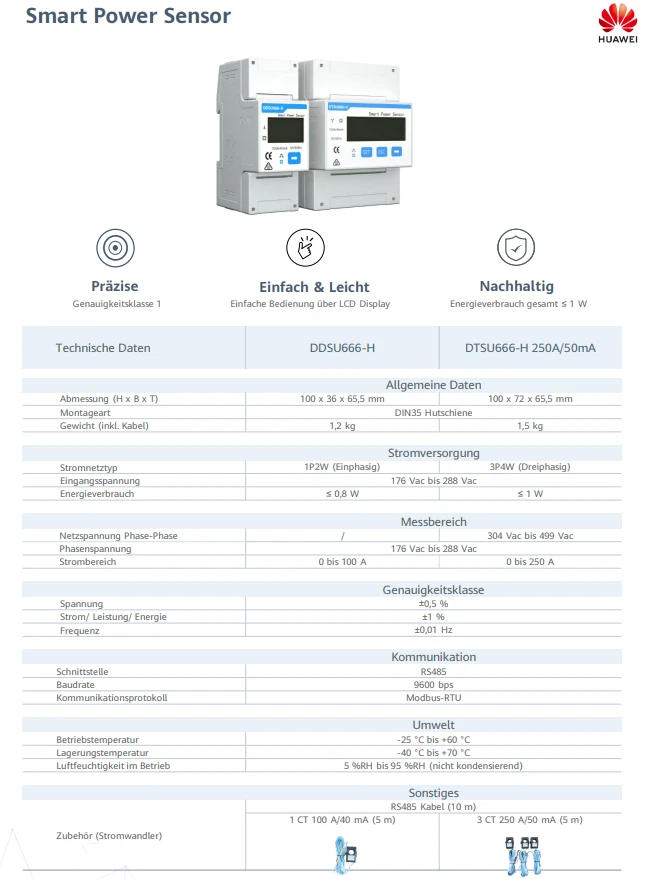 Huawei Smart Power Sensor DTSU666-H 250A/50mA 3-phasig inkl. Stromwandler