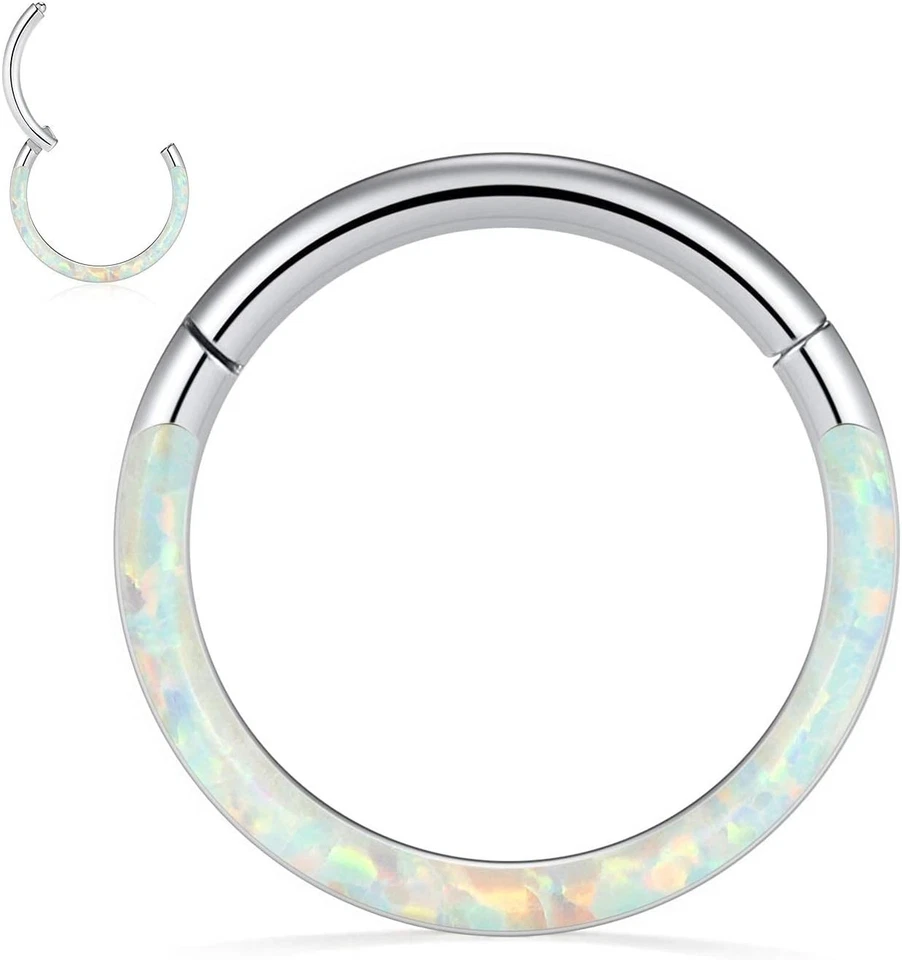 Elegante anel clicador de septo opala aço inoxidável 316L – Joia multiestilo - Imagem 3 de 4