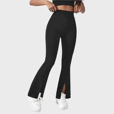 Women  s High Waist Flare Leggings Front Slit Yoga Pants Stretchy Black