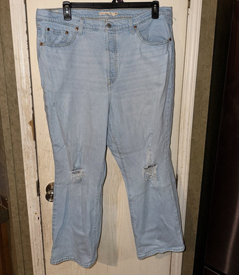 Levi's Women's High Rise Straight Jeans Light Wash Distressed Water Less 18W