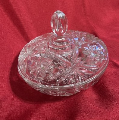 Anchor Hocking Vtg Star of David Prescut Glass Candy Dish with Lid Collectible 