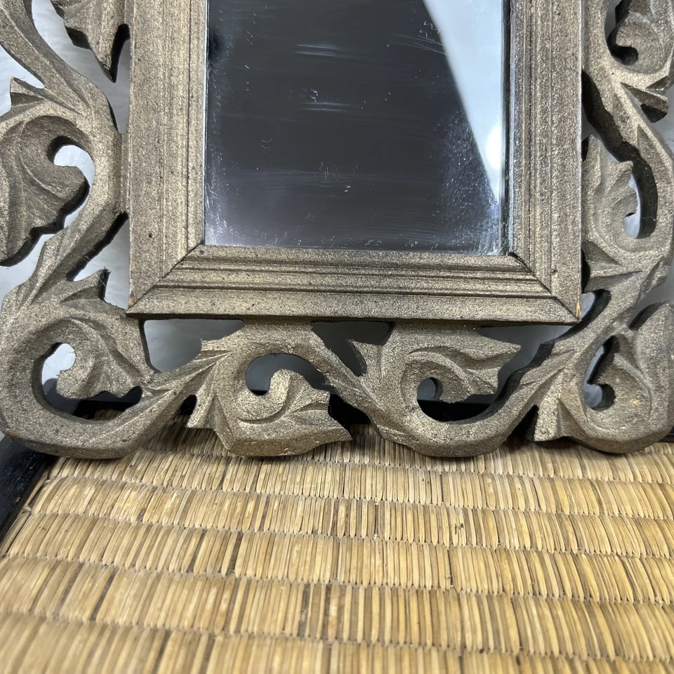 Two Ornate Gold/Bronze Tone Resin Accent Wall Mirrors. MCM 6”x6” - Image 3 of 4