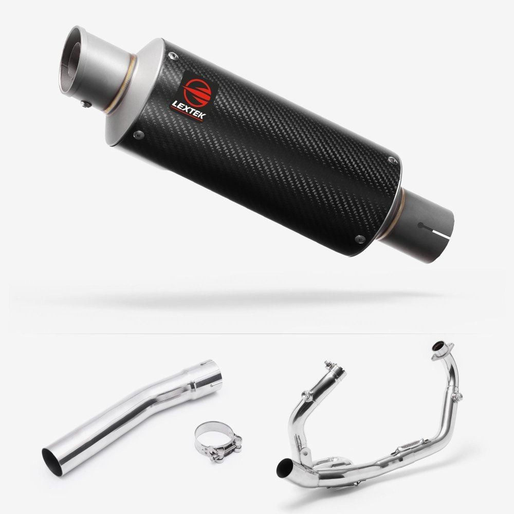 Lextek GP8C Carbon Fibre GP Stubby Exhaust System 240mm for Suzuki SV650 (03-15)