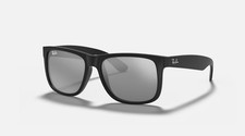 Ray‑Ban JUSTIN RB4165 622/6G  Matte Rubber Black Grey Mirror Silver Sunglasses.