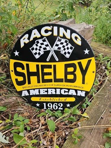 VINTAGE FORD SHELBY 1962 AMERICAN RACING PORCELAIN SIGN ABOUT 12" NICE SIGN