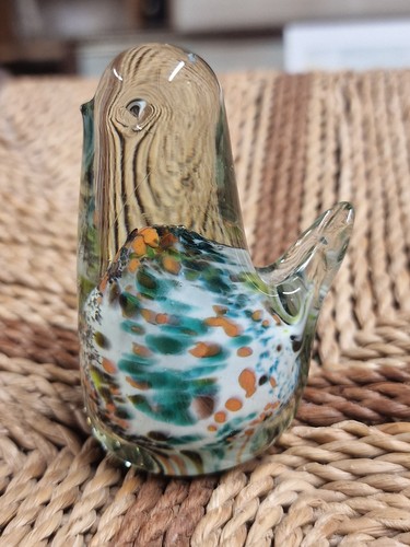 Vintage Signed Mdina Glass Bird Paperweight, Maltese Art Glass, Wood Grain