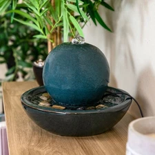 Ceramic Indoor Tabletop Water Fountain with Orb - Teal by Sunnydaze