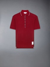 Thom Browne Cotton Waffle Rib Cuff Polo Burgundy 4 NWT