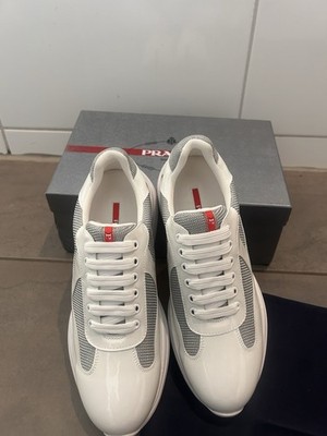 PRADA Herren Sneaker Low Top atmungsaktiv Weiß/Grau EU 43 Schnürung 230031