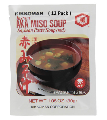 Pack of 12 - Kikkoman Instant AKA Miso Soup Soybean Paste Soup Red Miso Soup