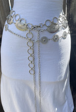 Lot of 3 vintage  Modern Silver Tone Concho  Circle Chain Belts