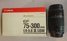 Canon EF 75-300mm f/4-5.6 III Telephoto Zoom Lens & Caps- Boxed & Tested Working