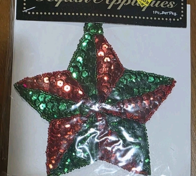 3 APLIQUES DE NAVIDAD VINTAGE DE LENTEJUELAS Y CUENTAS WANG'S NUEVOS.  Foto 4 de 4