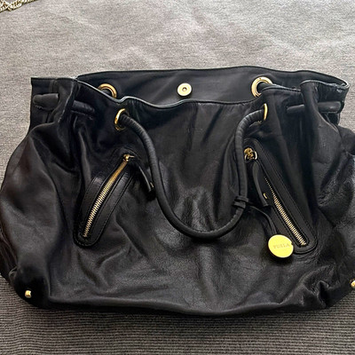 Furla Black Solid Satchel Top Handle Bag w/ Gold Hardware Zipper Accents