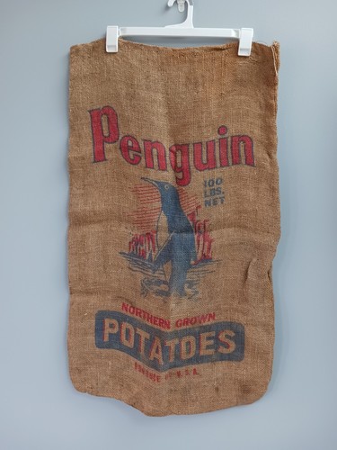 Vintage Penguin Burlap Northern Grown Potato Sack 100 Lb Minnesota USA