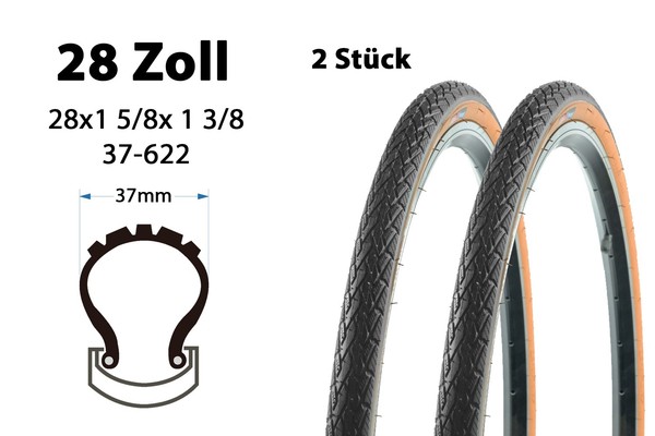 2 StüCk 28 Zoll Fahrrad Trekking Reifen 28X1 5/8X1 3/8 Mantel Decke 37-622 Braun-image