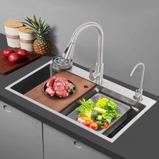 29.53-inch Undermount Workstation Kitchen Sink Single Bowl with Pull-out Faucet