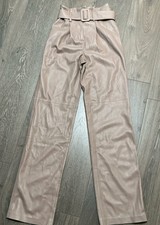 NEW MNG MANGO Eco Leather Pants Paper Bag Waist Belted Pockets Women’s Size 1