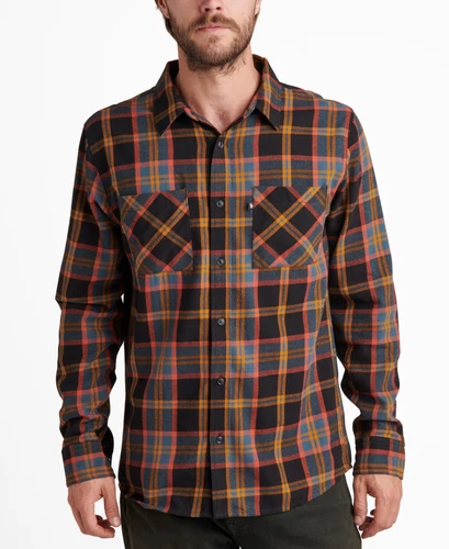 Junk Food Men's Camey Long Sleeve Plaid Shirt Black Size Medium - Picture 1 of 3