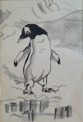KREIS HARRY ROWNTREE 1878-1950 FEINE GROSSE KOHLEZEICHNUNG EINES PINGUINS UM 1925