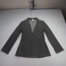 Luna Chix Blazer Womens Medium Black Denim Jacket Notch Lapel One Button