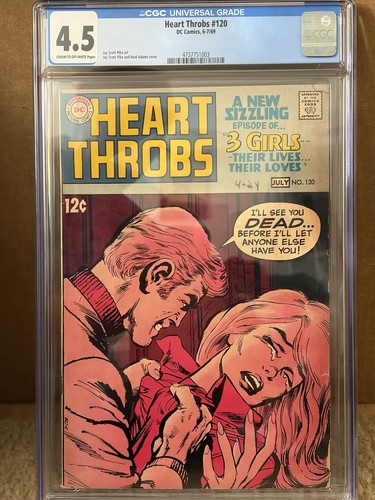 HEART THROBS #120  Abuse-Themed Romance Cover Neal Adams DC 1969 CGC 4.5