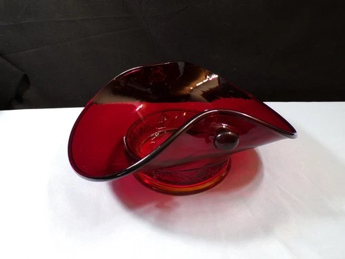 Vintage Fenton Ruby Red Glass Banded Basket - Missing Wicker Handle