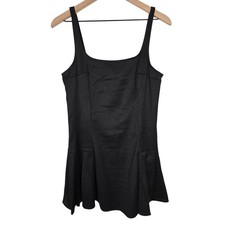 AQUA Black Mini Dress Pleated Hem Sleeveless LBD Size L