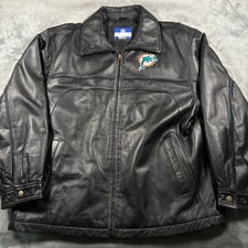 Vintage Miami Dolphins Leather Jacket Mens Large Reebok Football NFL On Field