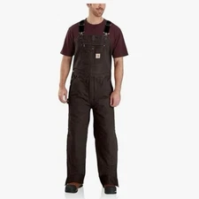 NWT Carhartt Men’s XL Short Loose Fit Washed Duck Insulated Bib Overall Brown 
