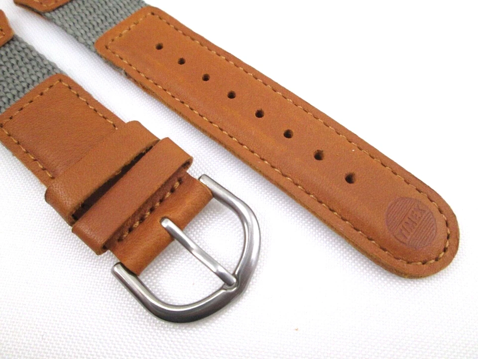 Correa de reloj Timex Expedition genuina 19 mm tamaño taco verde oliva nailon cuero tostado Foto 3 de 4