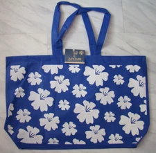 New Blue White Hawaiian Flowers Reusable Shopping Tote Bag Recycled Material