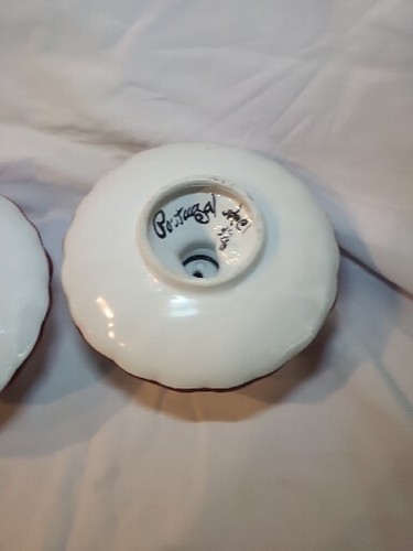 Vintage POTTERY TAPER CANDLE HOLDERS WITH HANDLES MADE IN PORTUGAL Hand Painted - Picture 3 of 4