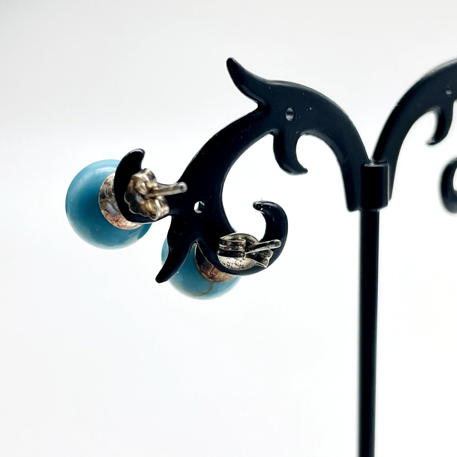 Tiny Simulated Turquoise Bead Earrings Pierced Si… - image 7