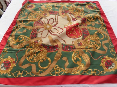 CORNELIA JAMES WUNDERSCHÖNER ROTGOLD & GRÜN OPULENTE KETTENZOPFDRUCK QUADRATISCHER SCHAL