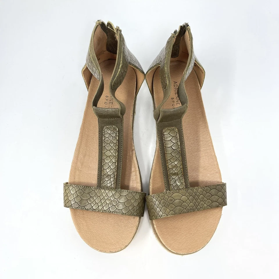 Sandalias Adrienne Vittadini Verde Marrón Piel de Serpiente Reptil 6.5 Plataforma Patrice CO Foto 2 de 4